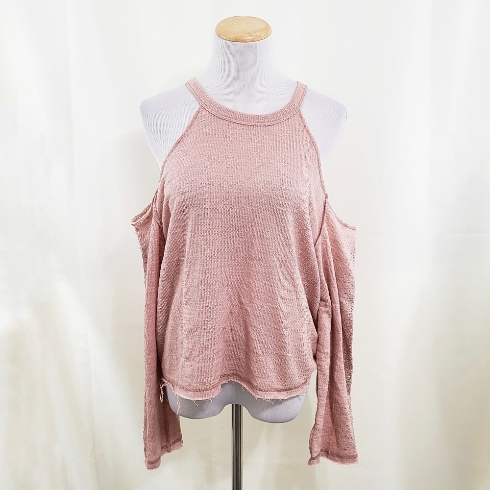Vocal cold shoulder Top pink rhinestone Studded knit Distressed NWT NEW